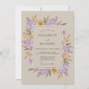 Convite Casamento com Lilás e Champanhe Suave Flor Silvest