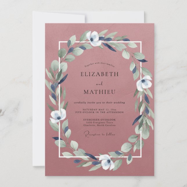 Convite Casamento com Lilás Roxo Suave e Folhas (Frente)