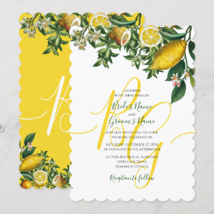 Convite Casamento com limão amarelo russo e folhagem verd
