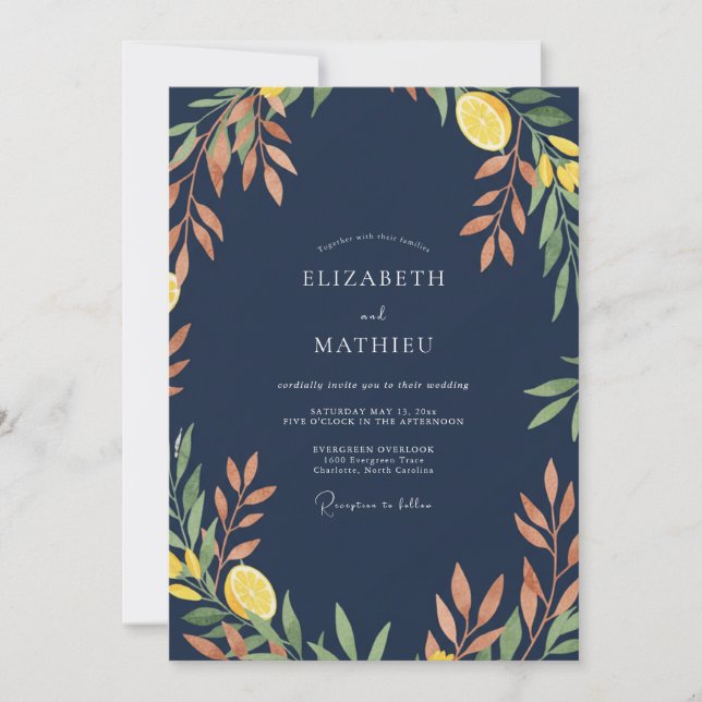 Convite Casamento com Limão Cítrico Eucalipto Marinho (Frente)