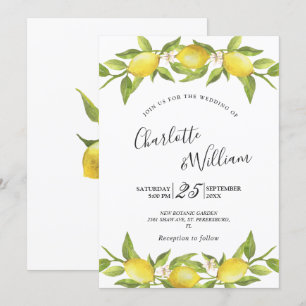 Convite Casamento com limões em forma de vegetação flor
