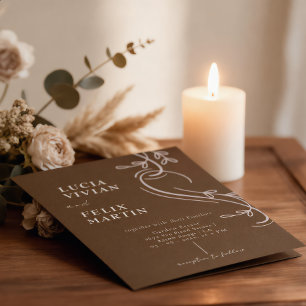 Convite Casamento com Linen Espresso Brown, Linha Floral E