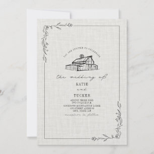 Convite Casamento com Linen Rustic Barn Country