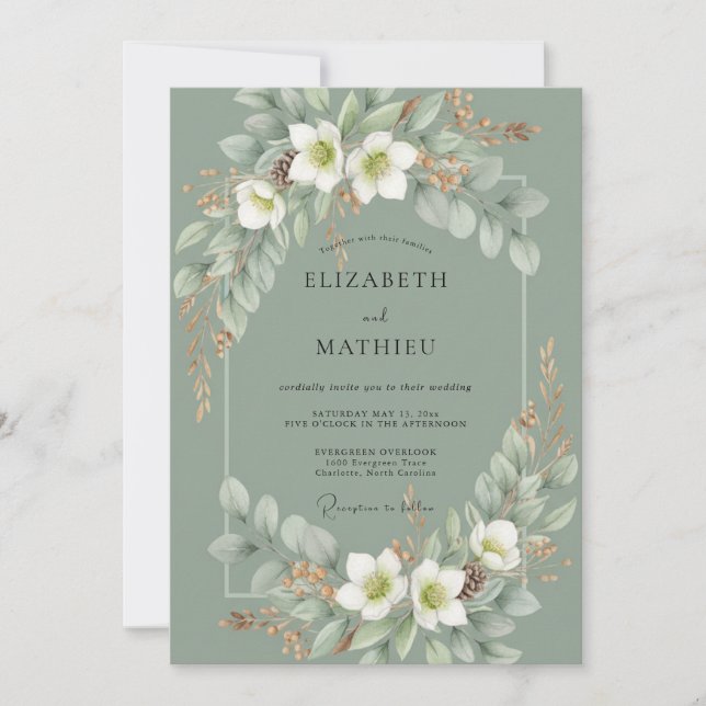 Convite Casamento com Lírio Branco Celadon (Frente)