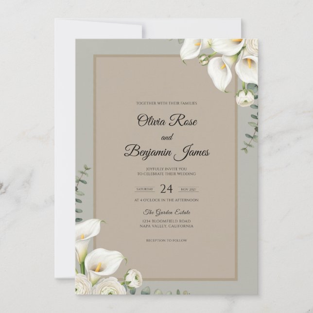 Convite Casamento com Lírio Calla Branco (Frente)