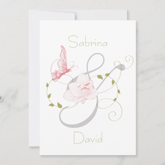 Convite Casamento com lírios cor-de-rosa (Frente)