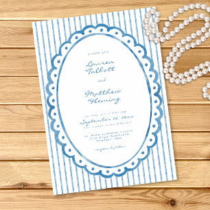 Convite Casamento com Listra de Aquarela Azul Branco Capri