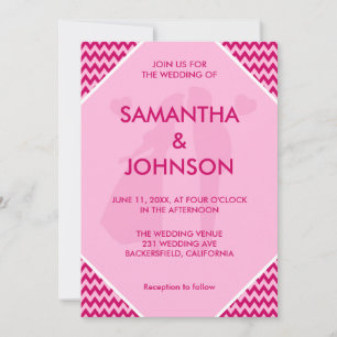 Convite Casamento com Listra de Chevron Rosa Blush Retro
