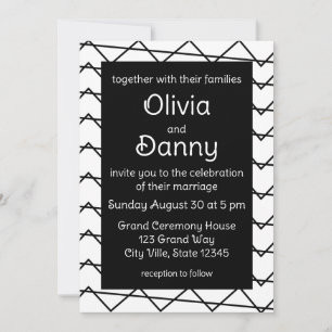 Convite Casamento com Listras Chevron em Preto e Branco