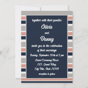 Convite Casamento com Listras Cinza Azul Marinho Rosa Cost