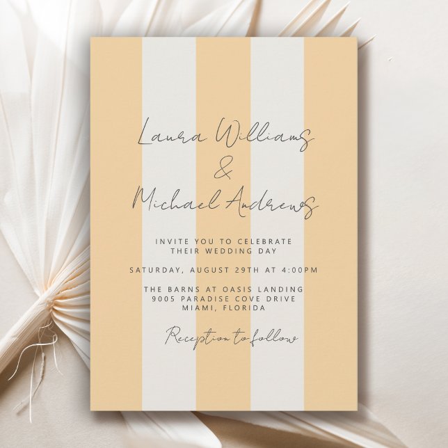Convite Casamento com Listras de Cabana Amarelas e Creme (Available in both printed and instant download digital formats.)