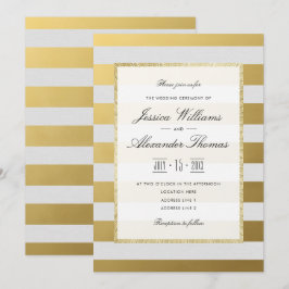 Convite Casamento com Listras de Ouro e Branco Elegante