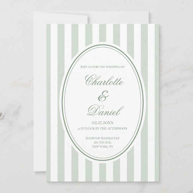 Convite Casamento com Listras em Verde Claro Personalizado (Frente)