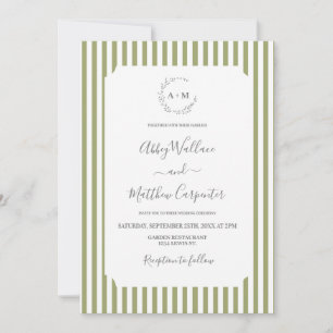 Convite Casamento com Listras em Verde Sálvia