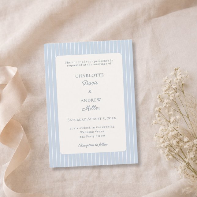 Convite Casamento com Listras Finas de Marfim em Azul Empo (Criador carregado)