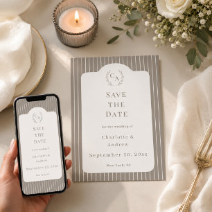 Convite Casamento com Listras Finas Marfim e Bege Neutro