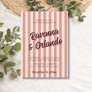 Convite Casamento com Listras Rosa Bege Borgonha Retro