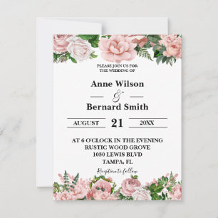 Convite Casamento com Lixo Floral Cor-de-Rosa Leve