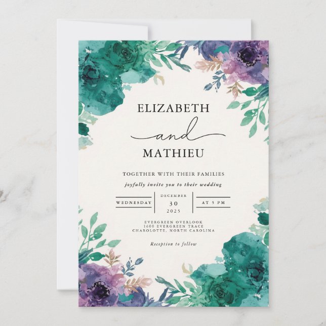 Convite Casamento com Lixo Floral Profundo (Frente)