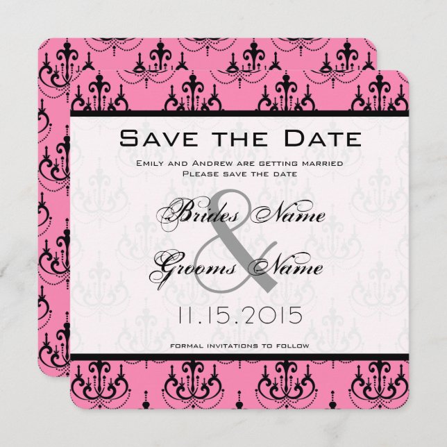 Convite Casamento com Lustre Rosa - Save the Date (Frente/Verso)