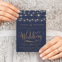 Convite Casamento com Luzes de Madeira e Cordas em Azul Ma