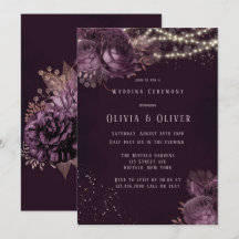 Casamento com Luzes de Peônia Douradas e Roxas