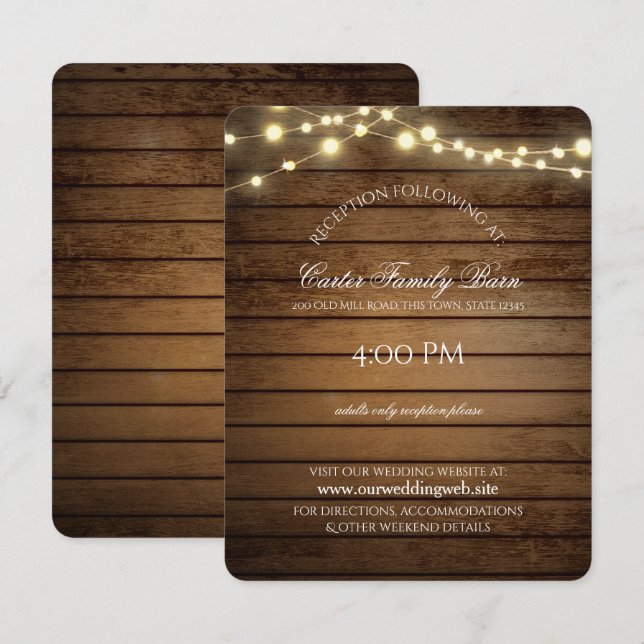 Convite Casamento com Luzes Rústicas e Detalhes de Madeira (Frente/Verso)