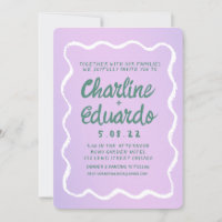 Casamento com manuscrito roxo e verde ondulado