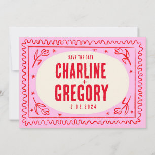 Convite Casamento com manuscrito vermelho-rosa retrorrefle