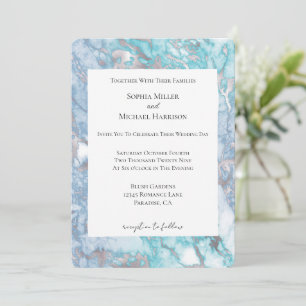 Convite Casamento com Marble de Prata Azul de Aqua