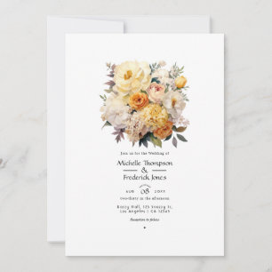 Convite Casamento com marfim, champanhe e floral branco