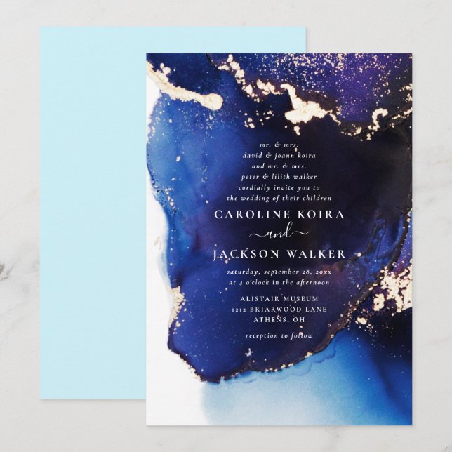 Convite Casamento com marinho de Tinta Azul e Álcool Doura (Frente/Verso)