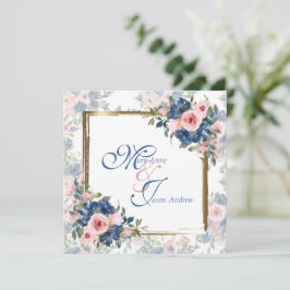 Convite Casamento com Marinho e Blush de Aquarela