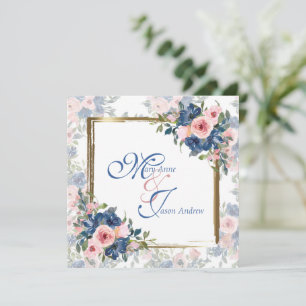 Convite Casamento com Marinho e Blush de Aquarela