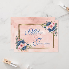 Convite Casamento com Marinho e Blush de Aquarela