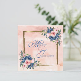 Convite Casamento com Marinho e Blush de Aquarela