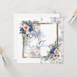 Convite Casamento com Marinho e Blush de Aquarela