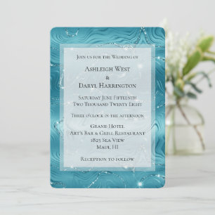 Convite Casamento com mármore azul-turquesa azul-Glitzy Aq