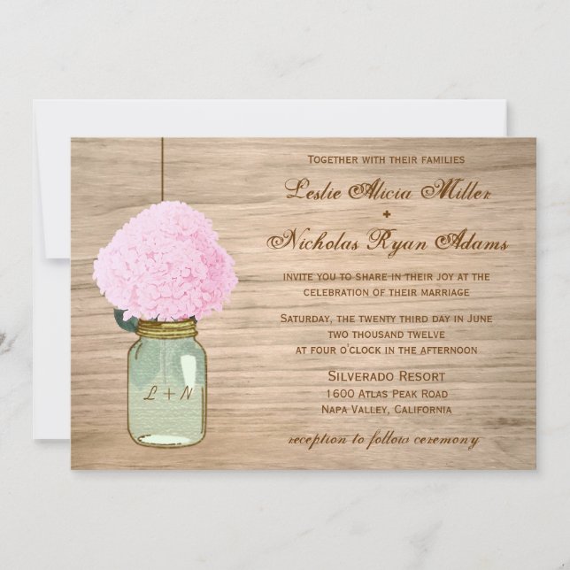 Convite Casamento com Mason Jar Hydrangea (Frente)