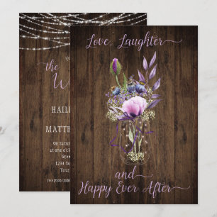 Convite Casamento com Mason Jar, Lavanda Roxo Violeta