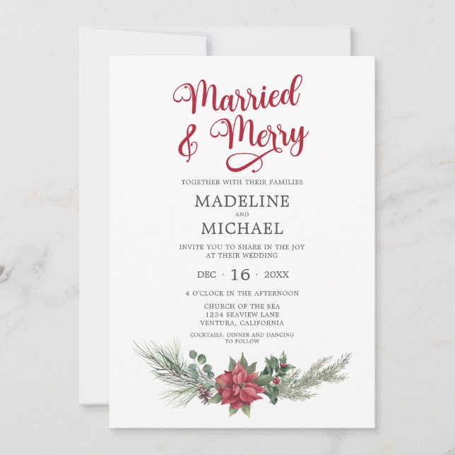 Convite Casamento com Merry Christmas Watercolor (Frente)