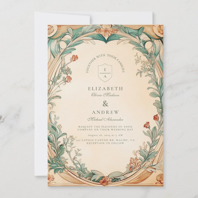 Convite Casamento com moldura botânica quente (Frente)