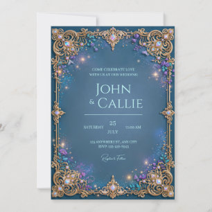 Convite Casamento com Moldura de Filigrana de Âmbar Azul T