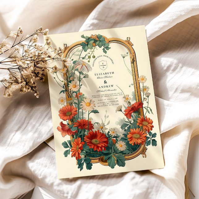Convite Casamento com Moldura de Flor Silvestre Art Nouvea (Criador carregado)