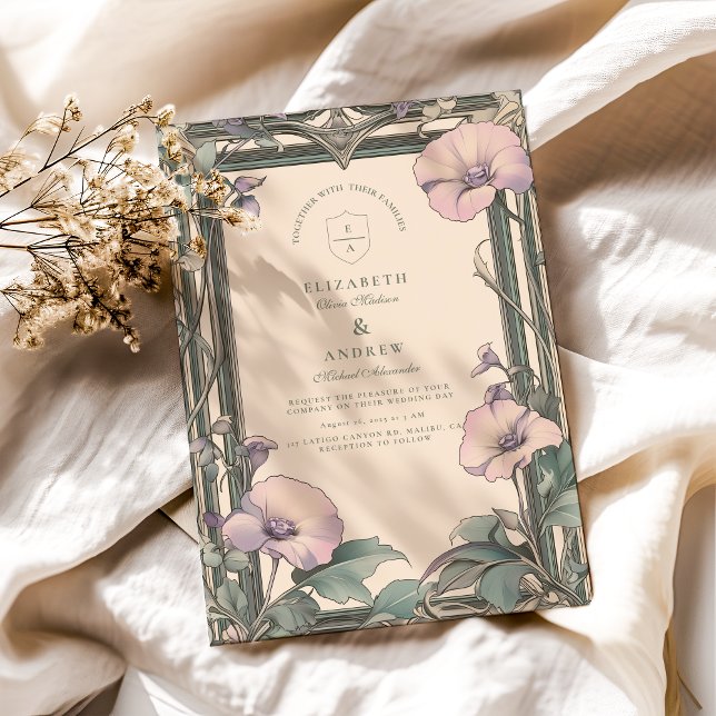 Convite Casamento com moldura de lavanda empoeirada (Criador carregado)