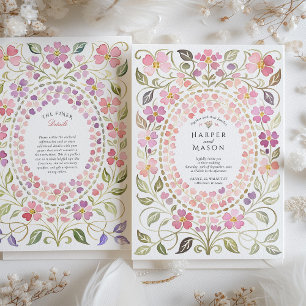 Convite Casamento com Moldura de Pétalas Florais Rosa e Ro