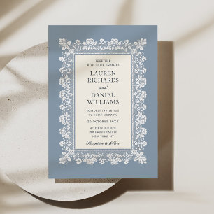 Convite Casamento com Moldura de Renda Azul Francês