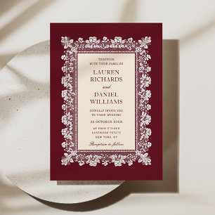 Convite Casamento com Moldura de Renda Burgundy