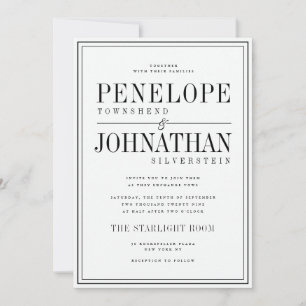 Convite Casamento com Moldura de Texto Serifado Preto e Br