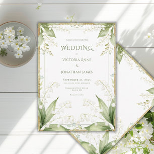 Convite Casamento com Moldura Dourada e Aquarela Floral Br